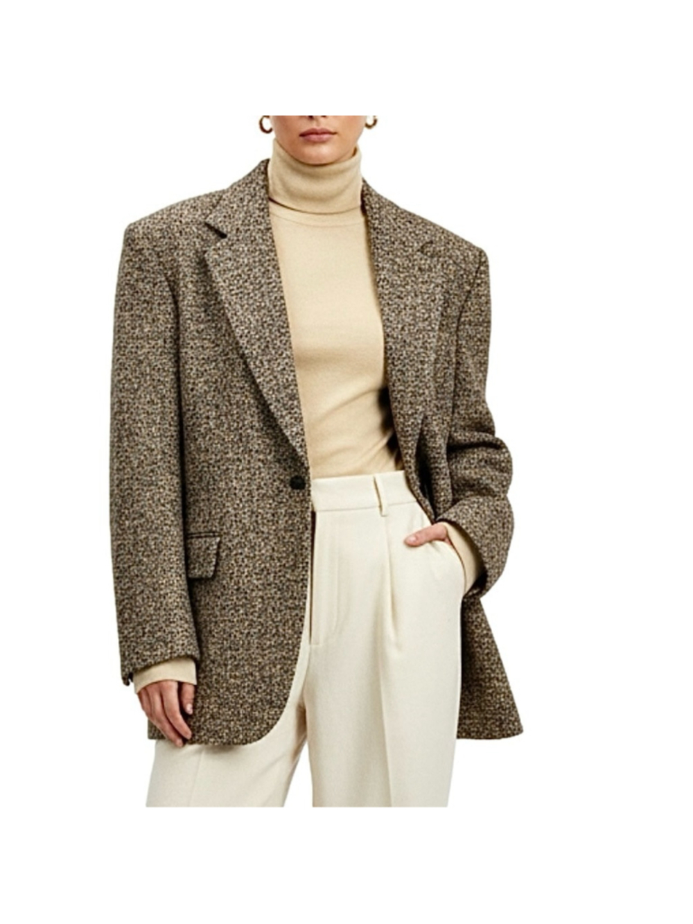 Vintage 70s beige tan old money minimalist soft knit fitted turtleneck sweater M
